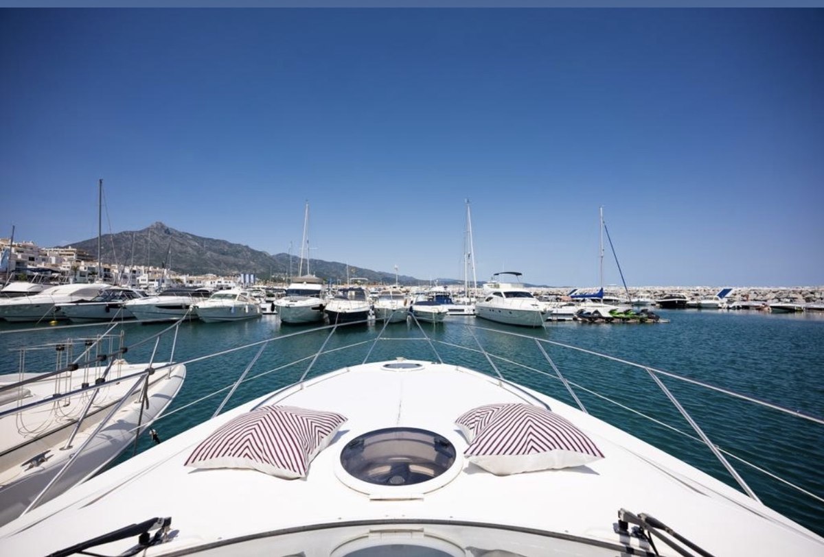 Bow view from the Fairline Targa 12m with La Concha mountain behind
