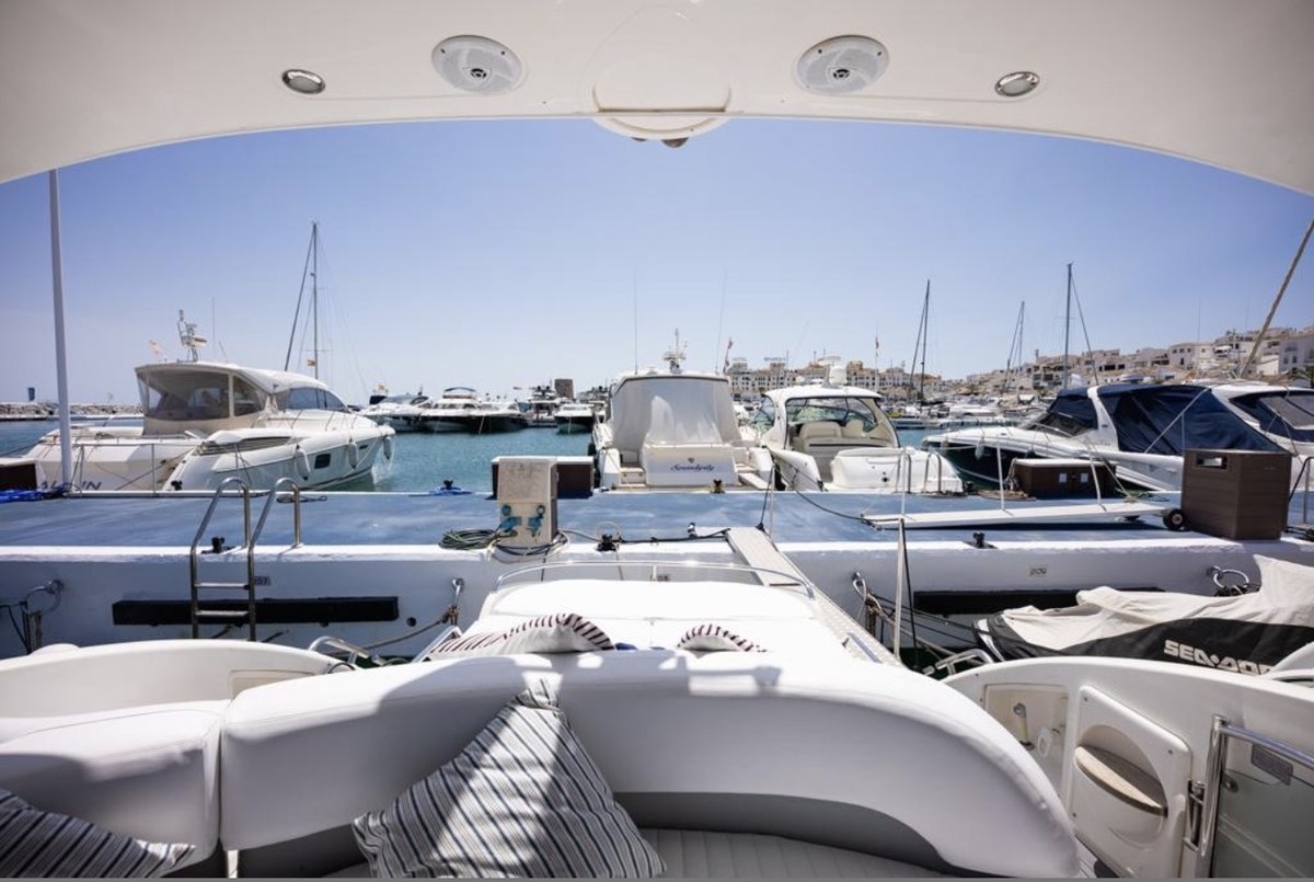 Fairline Targa 12m deck view at Puerto Banús