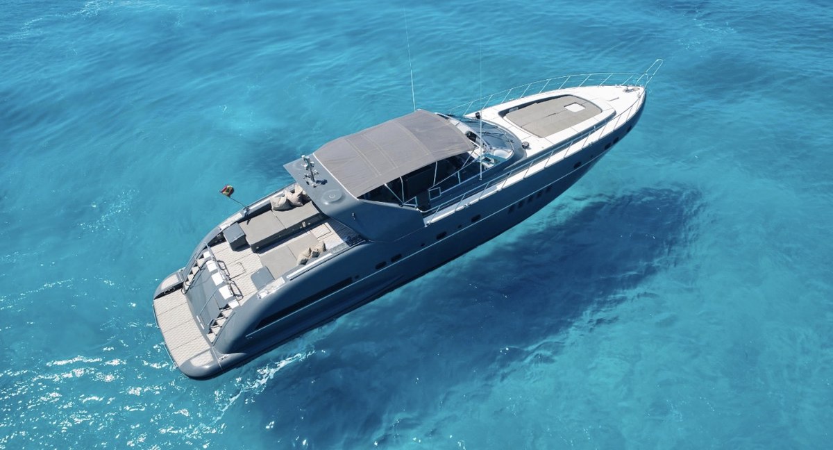 Mangusta 80 Grey aerial view in turquoise Mediterranean waters
